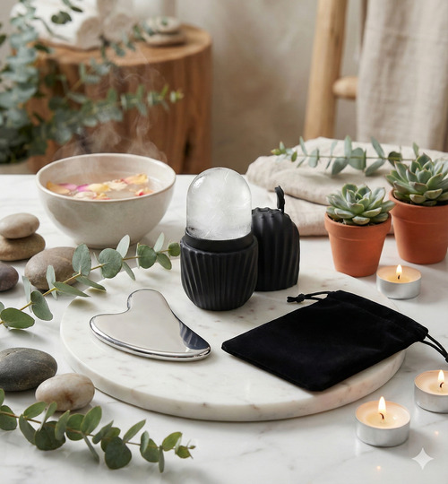 Pierre de Gua Sha en acier inoxydable, rouleau à glace pour le visage